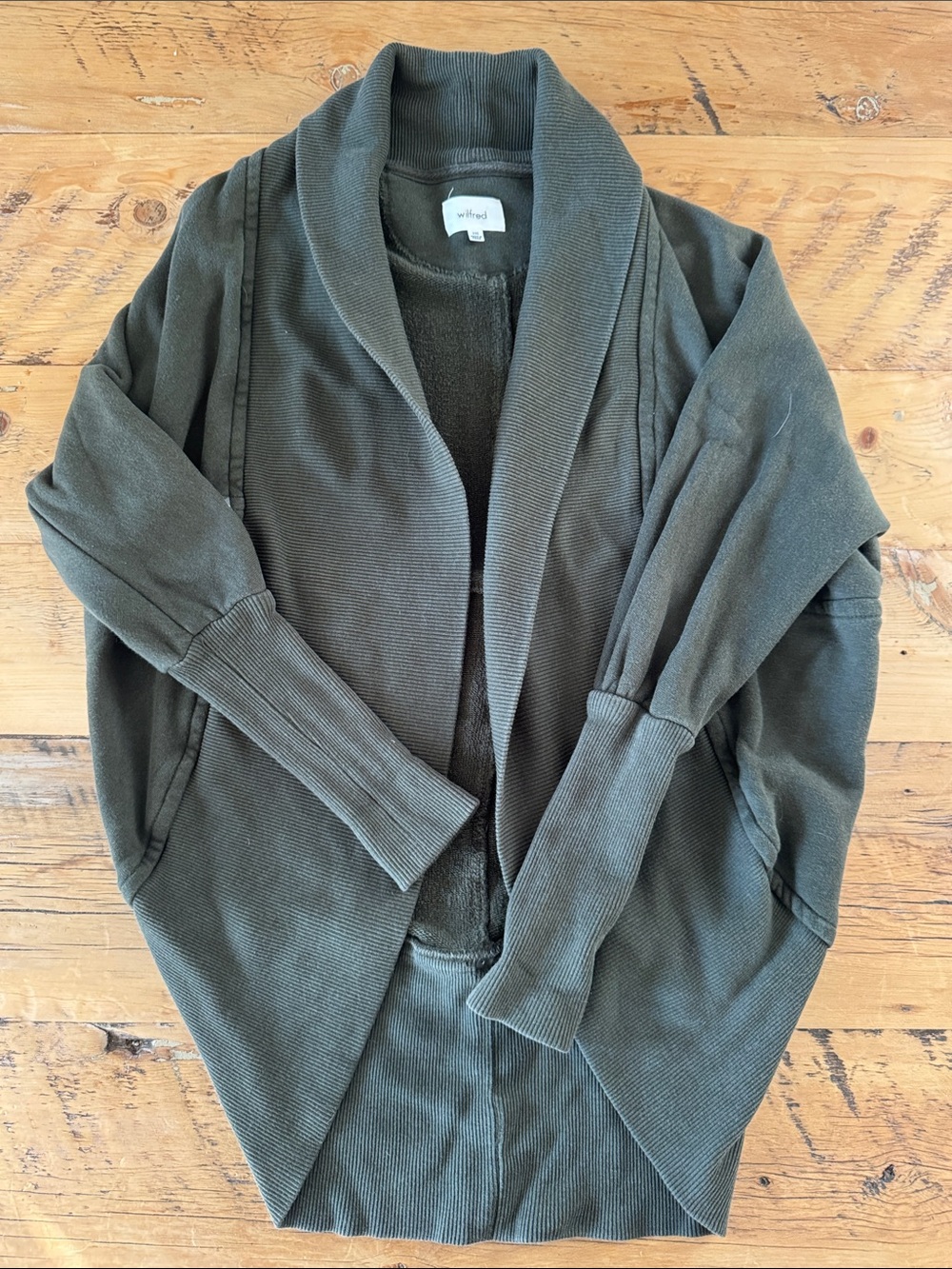 Wilfred Dark Olive Shawl-Collar Open Cardigan